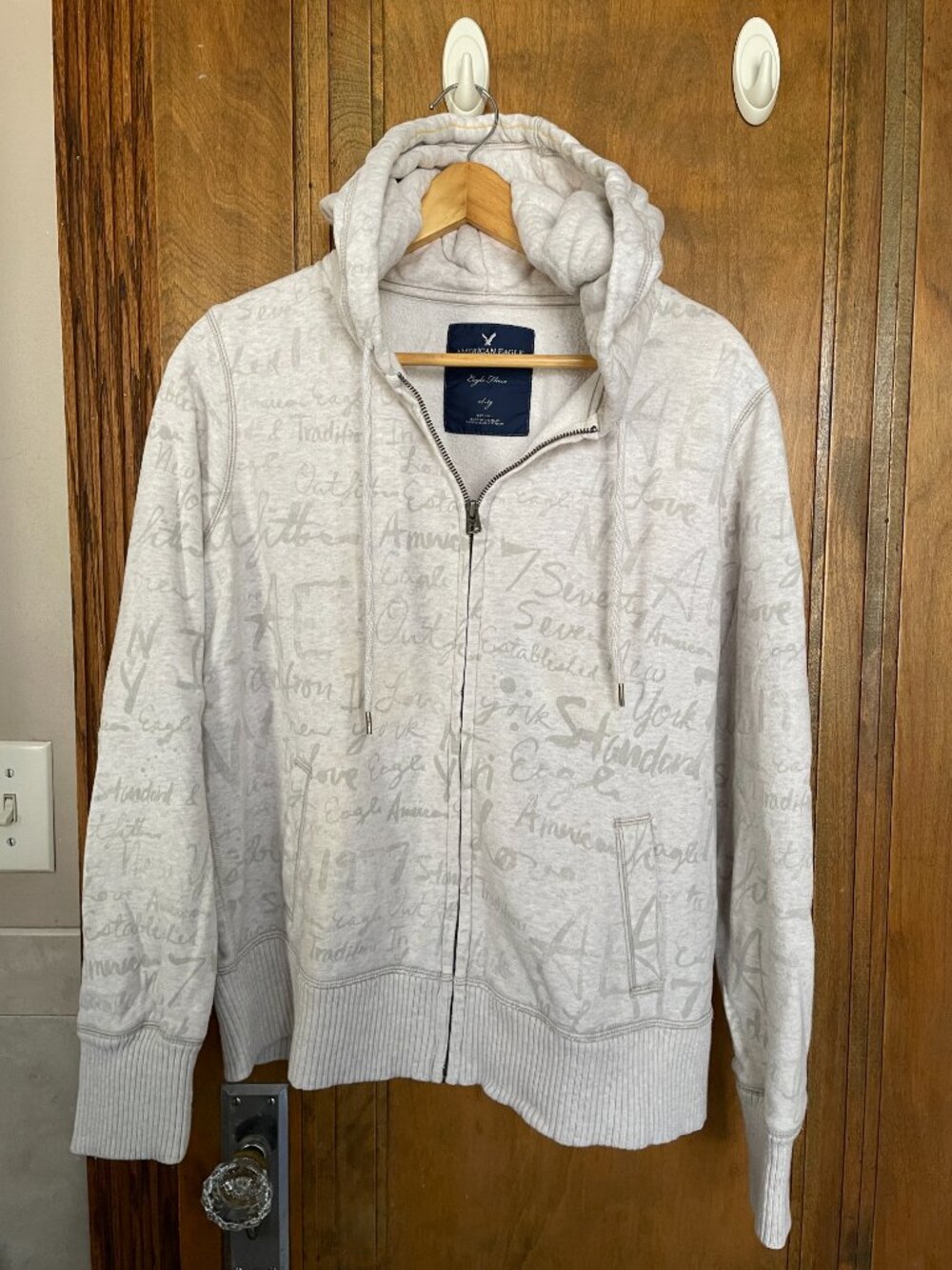 American Eagle Quilted Fleece Hooded Zip Up Sweatshirt - VTG AE 2000s 00s Y2K